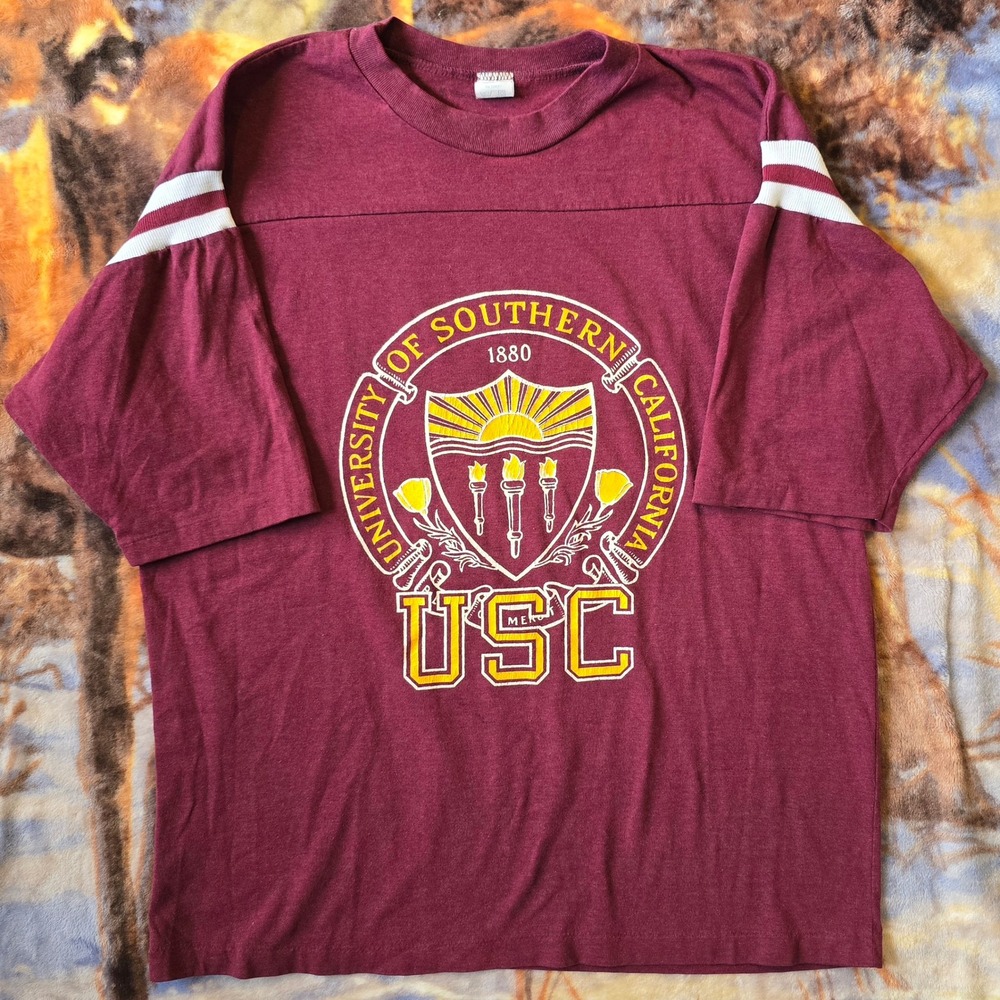 VTG University of Southern California 80s Trojans Single Stitch Rugby Tee Large